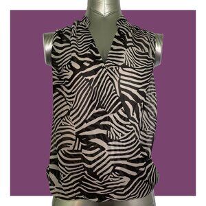H&M Black and Grey Zebra Print Mock Wrap Sleeveless Blouse Top Size 4